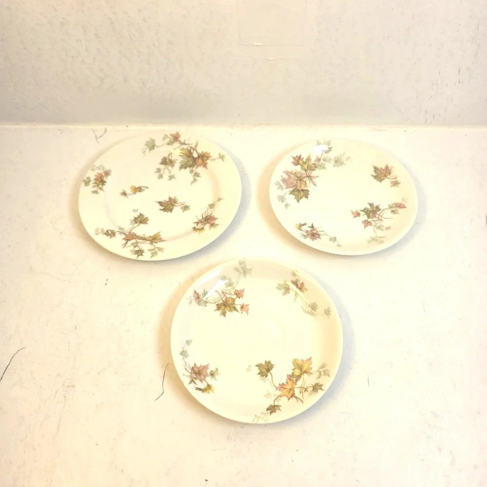 Antique Haviland France Limoges Autumn Leaf Saucers & Bread Plate Schleiger‎ 196